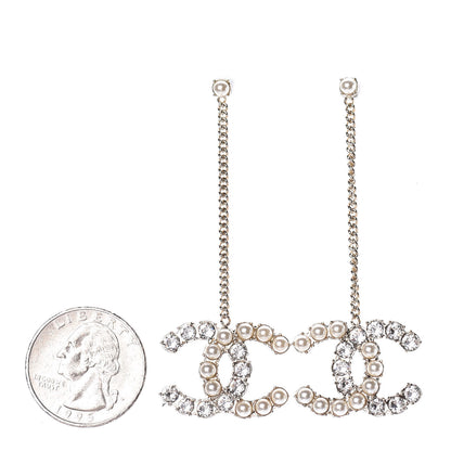 Chanel Crystal Pearl Dazzling Domino Drop Earrings Matte Gold 2 of 6