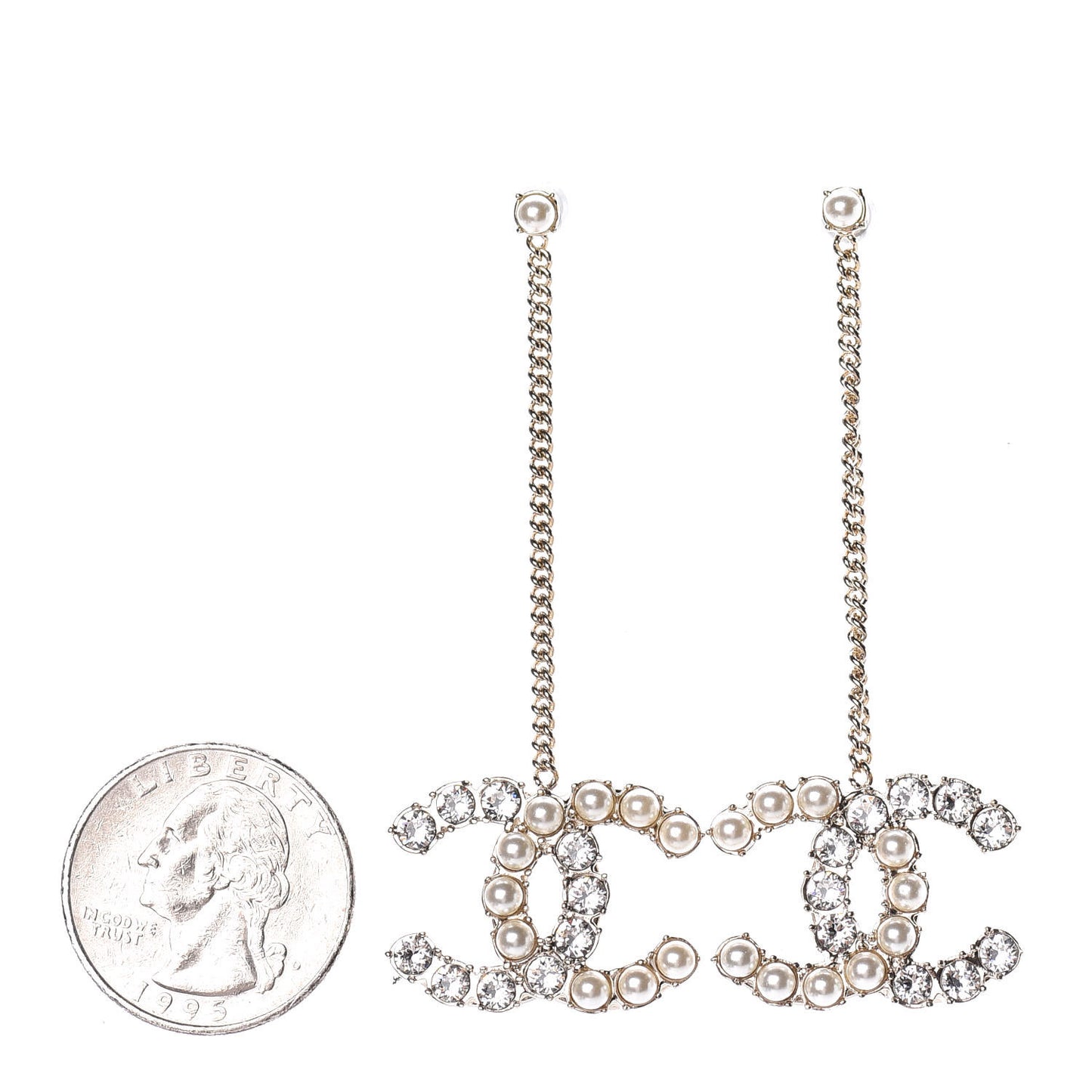 Crystal Pearl Dazzling Domino Drop Earrings Matte Gold