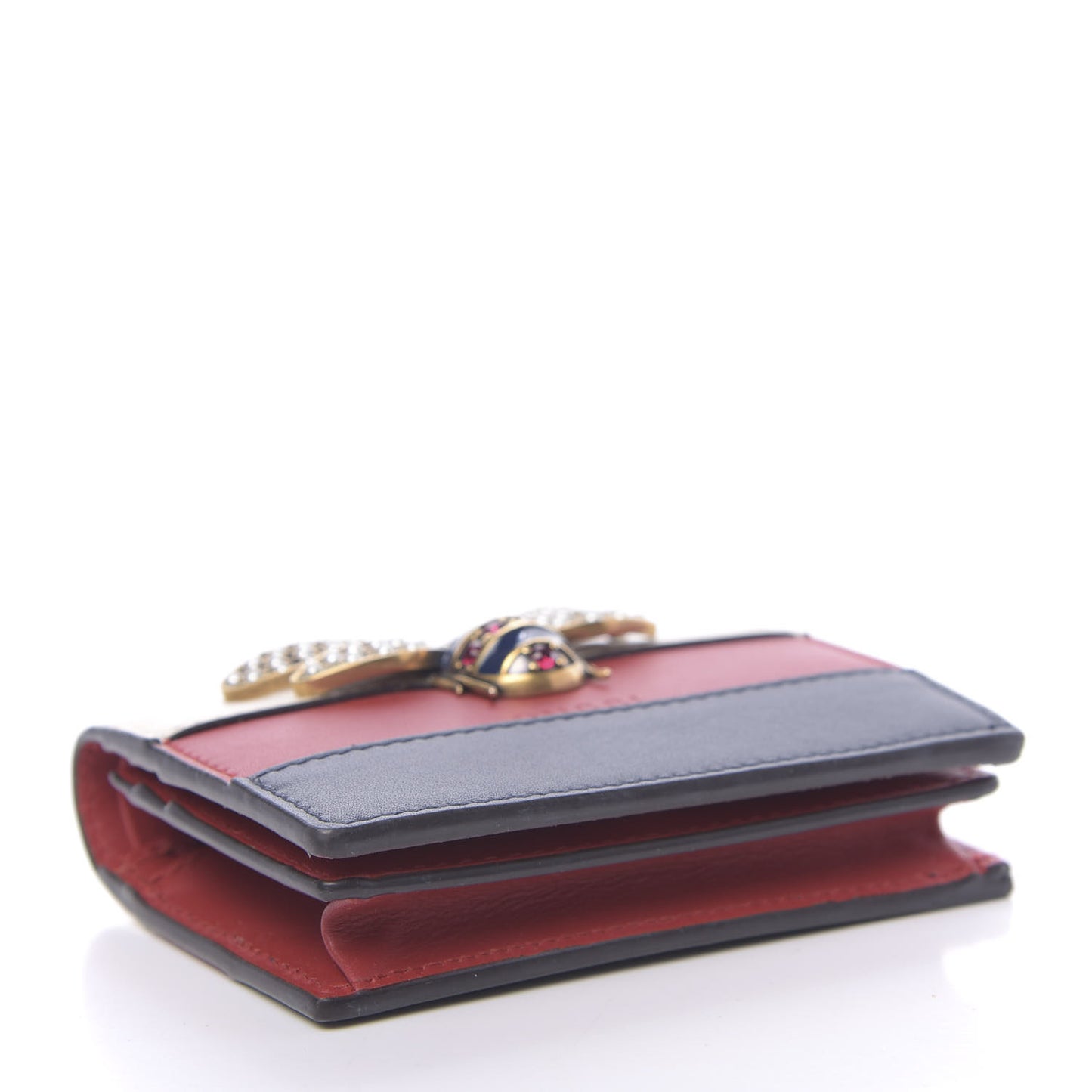 Calfskin Queen Margaret Card Case Wallet Blue Agata Hibiscus Red Mystic White