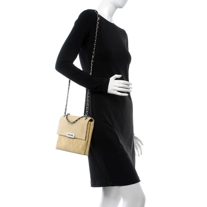 Chanel Suede Quilted Retro Label Flap Bag Beige Black 2 of 10