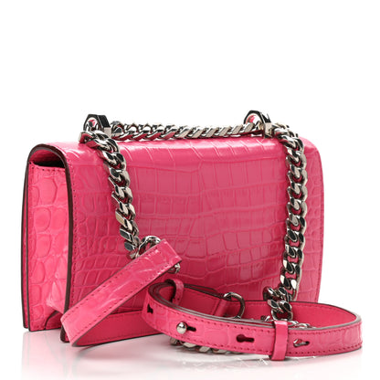 Alexander McQueen Shiny Crocodile Embossed Jeweled Satchel Peony Pink 3 of 11