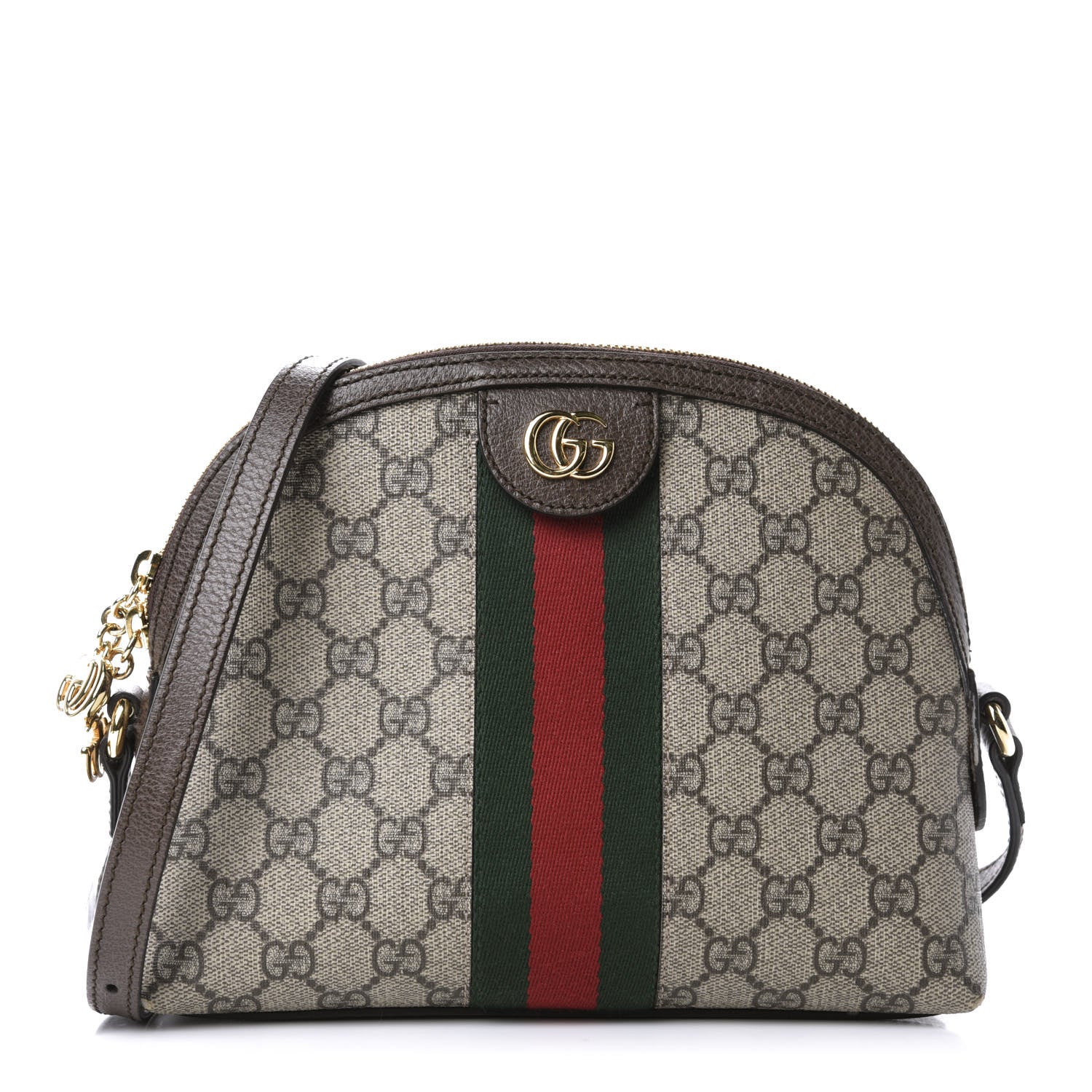 Gucci GG Supreme Monogram Textured Dollar Calfskin Web Small Ophidia Dome Shoulder Bag Beige Ebony New Acero 1 of 10