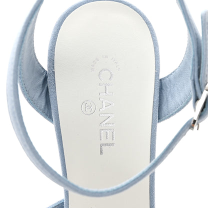 Chanel Suede Calfskin Platform Sandals 37 Blue 7 of 9