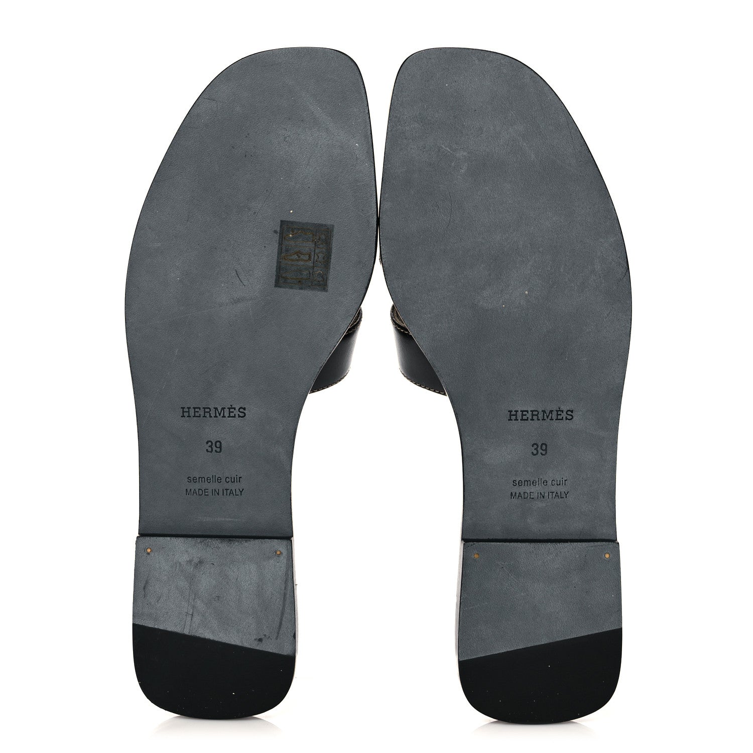 Hermes Box Calfskin Oran Sandals 39 Black 5 of 10