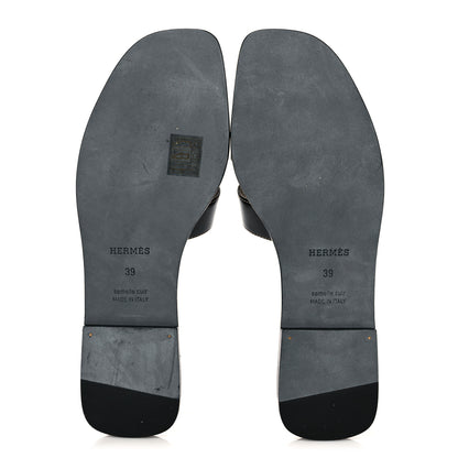 Hermes Box Calfskin Oran Sandals 39 Black 5 of 10