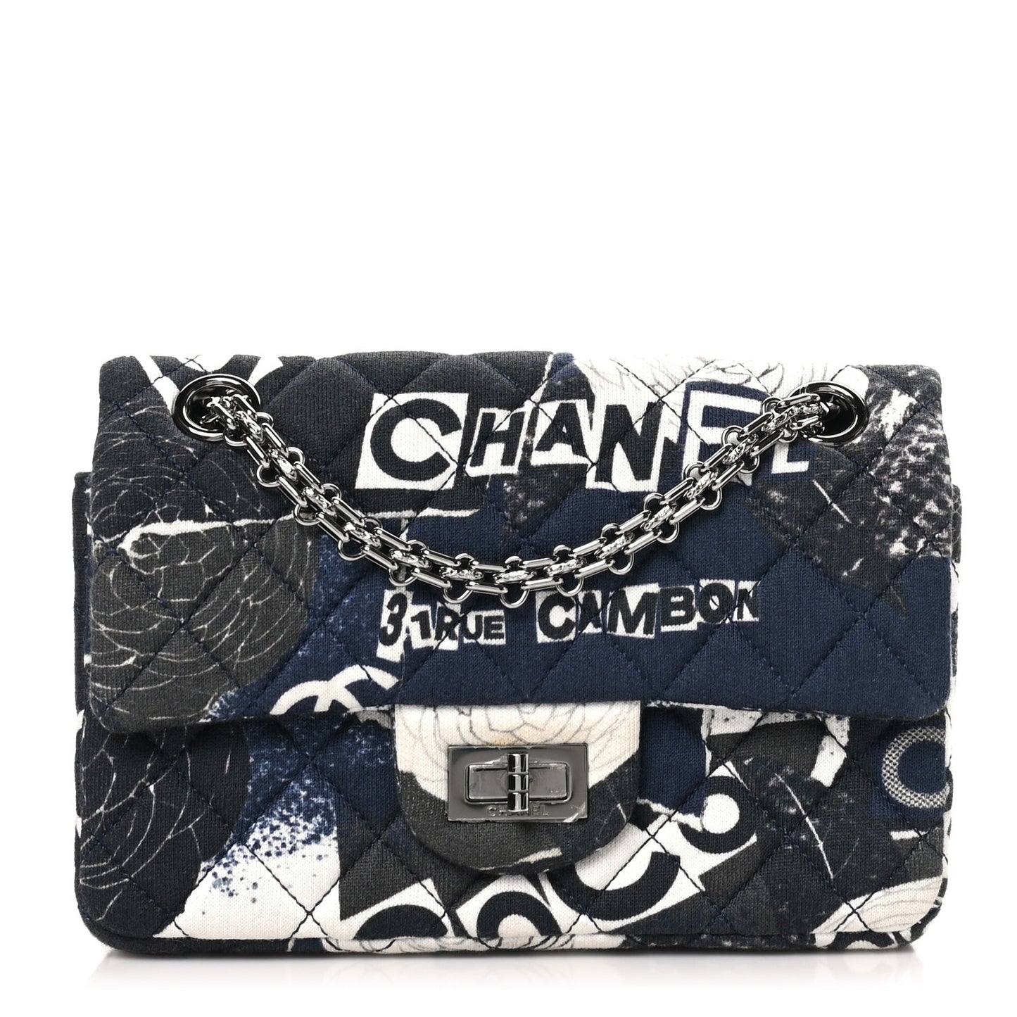 Jersey Quilted Camellia 2.55 Reissue Mini Flap Black Blue White