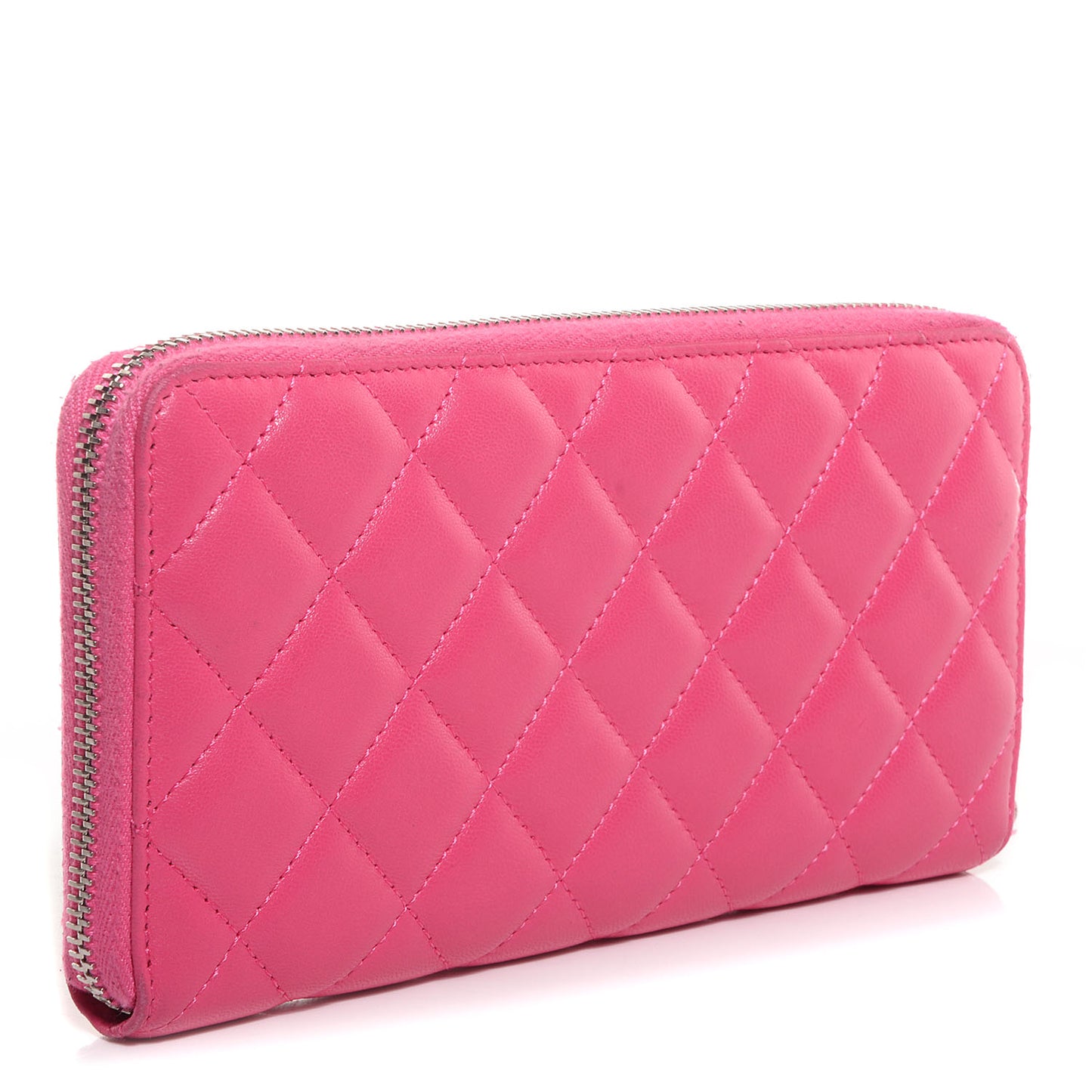 Lambskin Zip Around Large Gusset Wallet Fuchsia