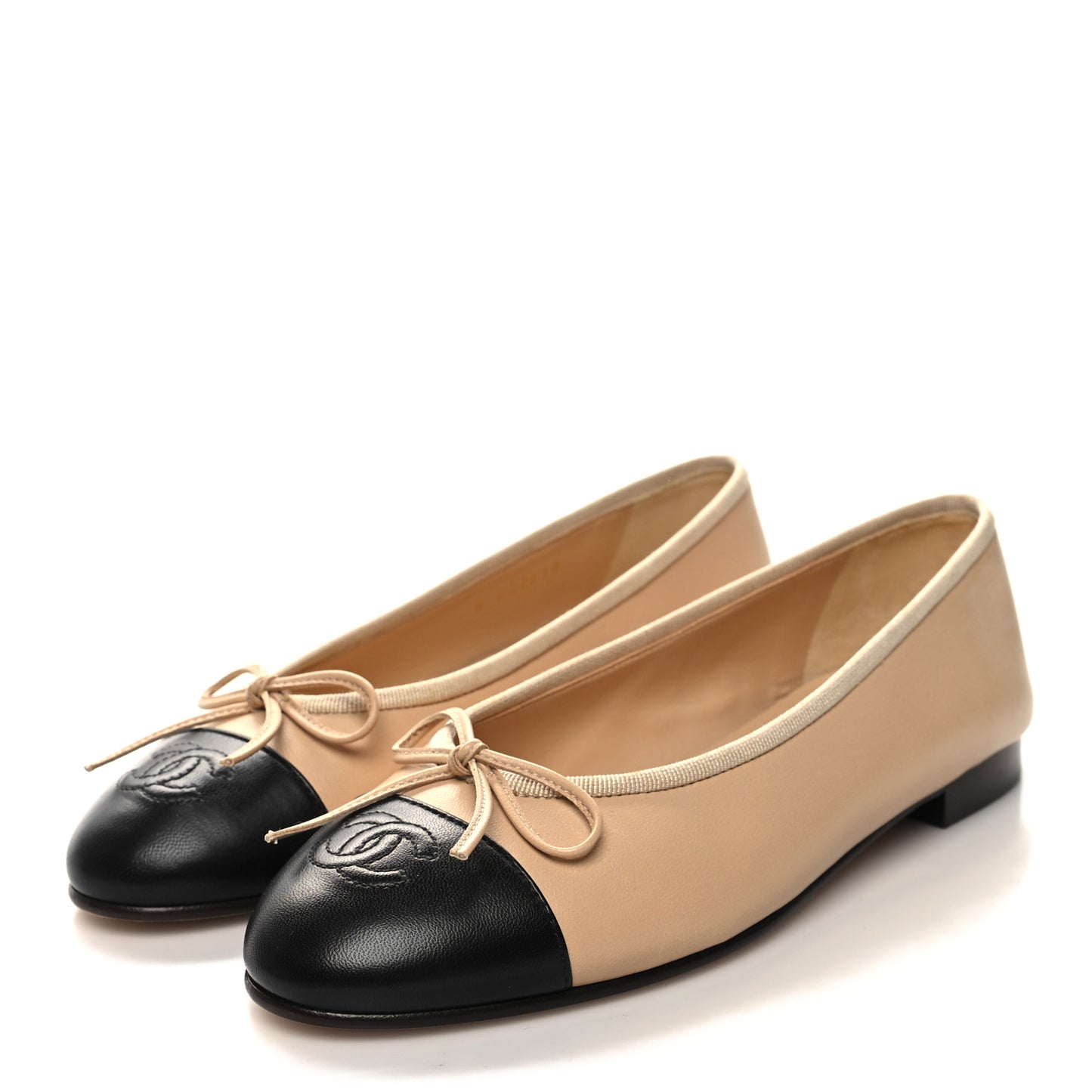 Lambskin Cap Toe CC Ballerina Flats 37.5 Beige Black