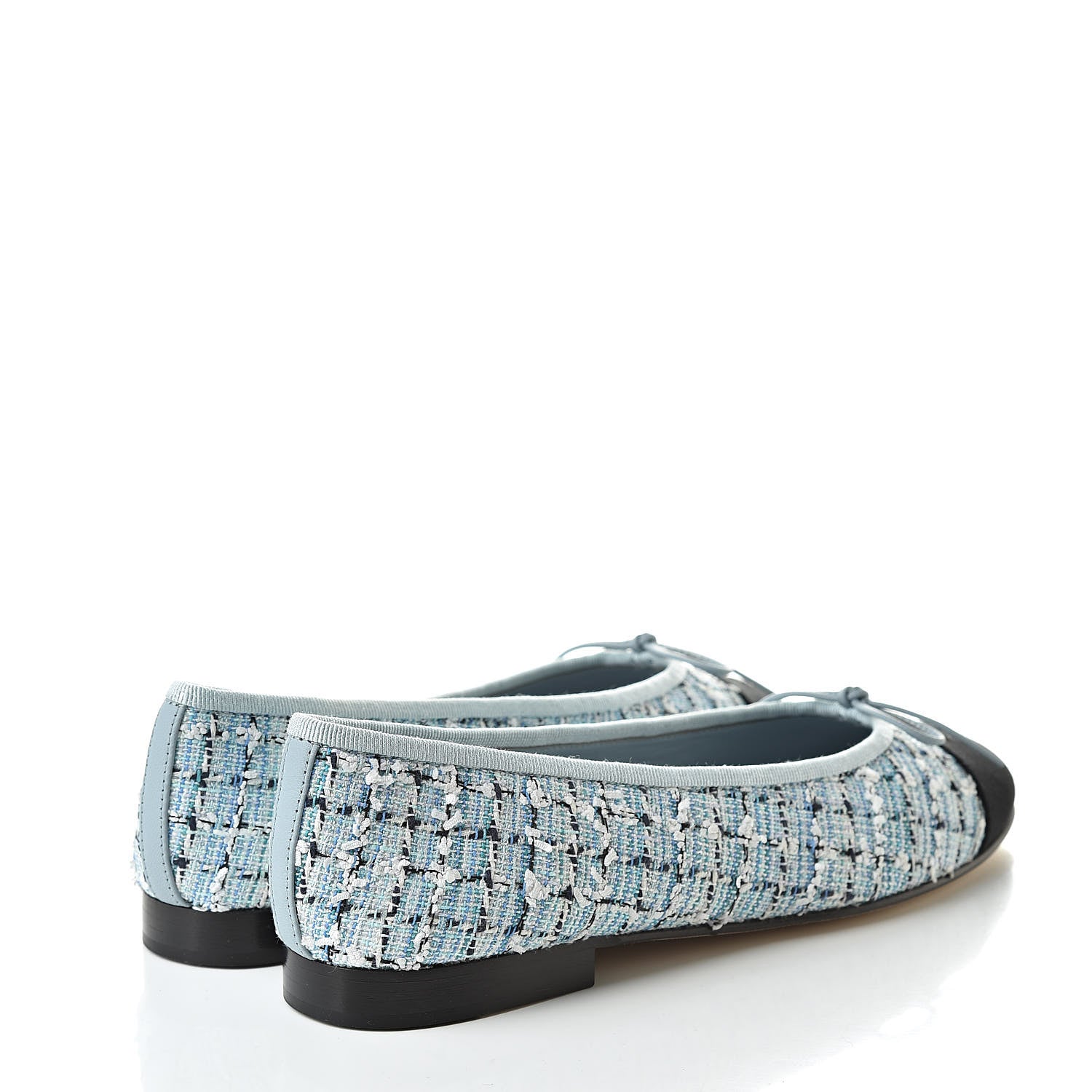 Chanel Tweed Grosgrain Cap Toe Ballerina Flats 37.5 Blue White Navy Black 4 of 9