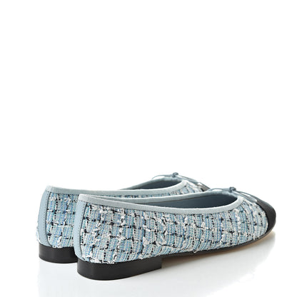Chanel Tweed Grosgrain Cap Toe Ballerina Flats 37.5 Blue White Navy Black 4 of 9