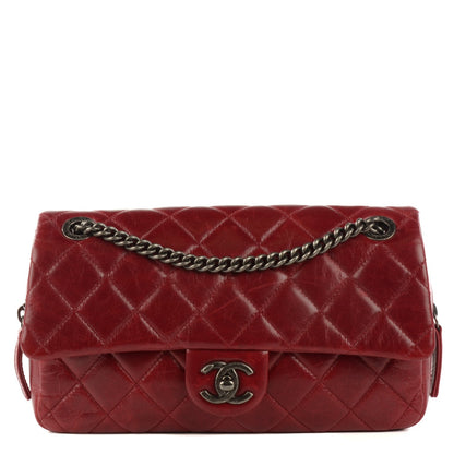 Chanel Glazed Calfskin Quilted Medium Duo Color Flap Dark Red 1 of 8