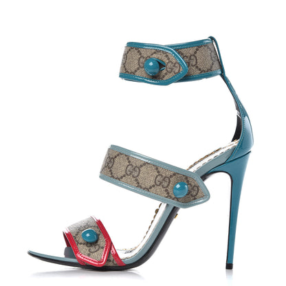 Gucci GG Supreme Monogram Patent Harleth Sandals 40 Beige Ebony Pink Fucsia Cyan 1 of 12