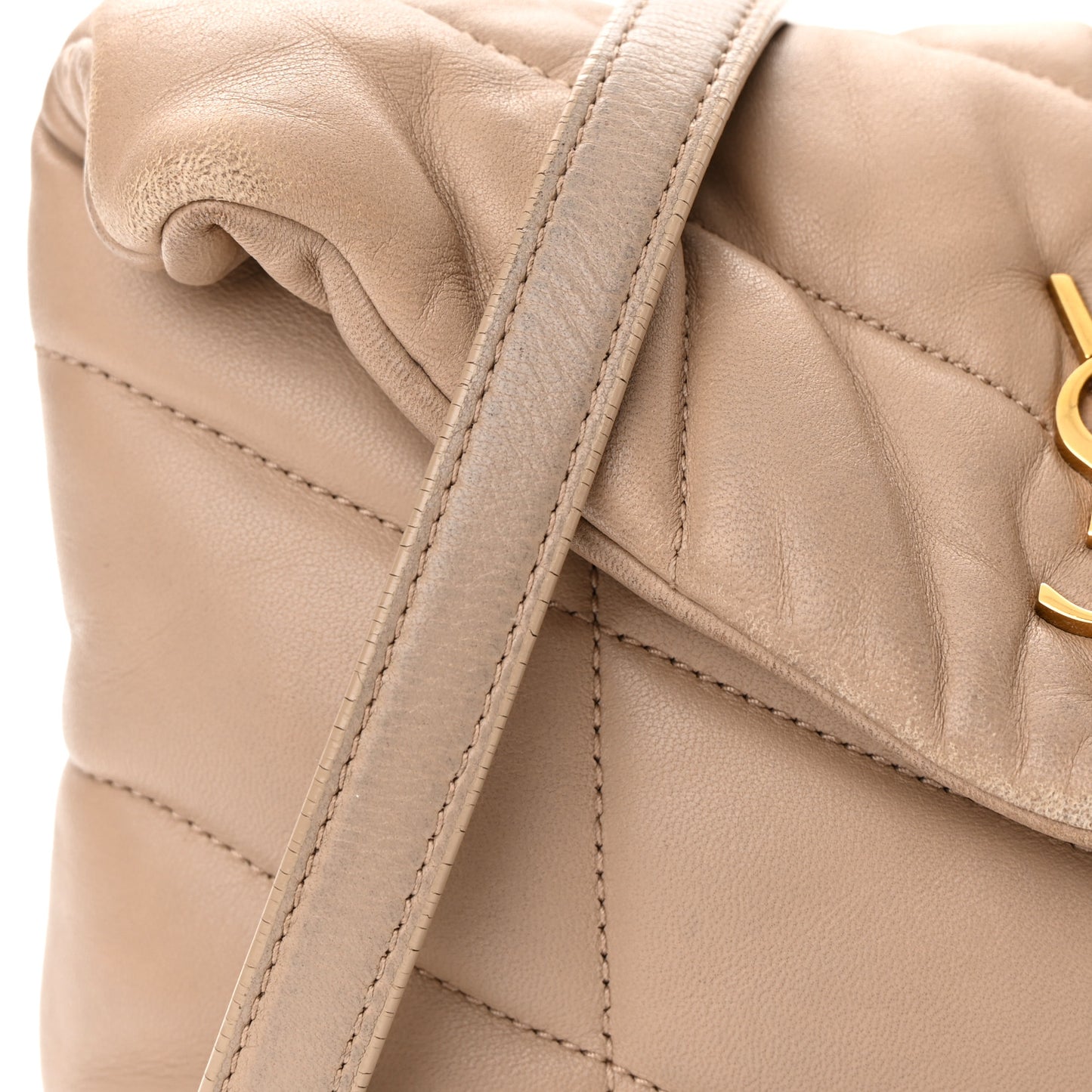 Lambskin Quilted Toy Loulou Puffer Monogram Chain Satchel Dark Beige