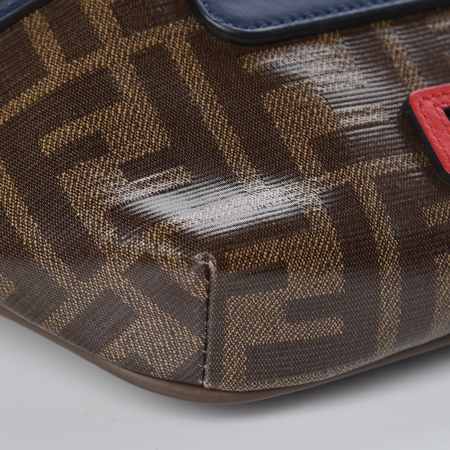 Fendi X FILA Glazed Fabric Vitello Century FF 1974 Mania Belt Bag Mogano Panna Blueberry 8 of 9