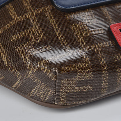 Fendi X FILA Glazed Fabric Vitello Century FF 1974 Mania Belt Bag Mogano Panna Blueberry 8 of 9