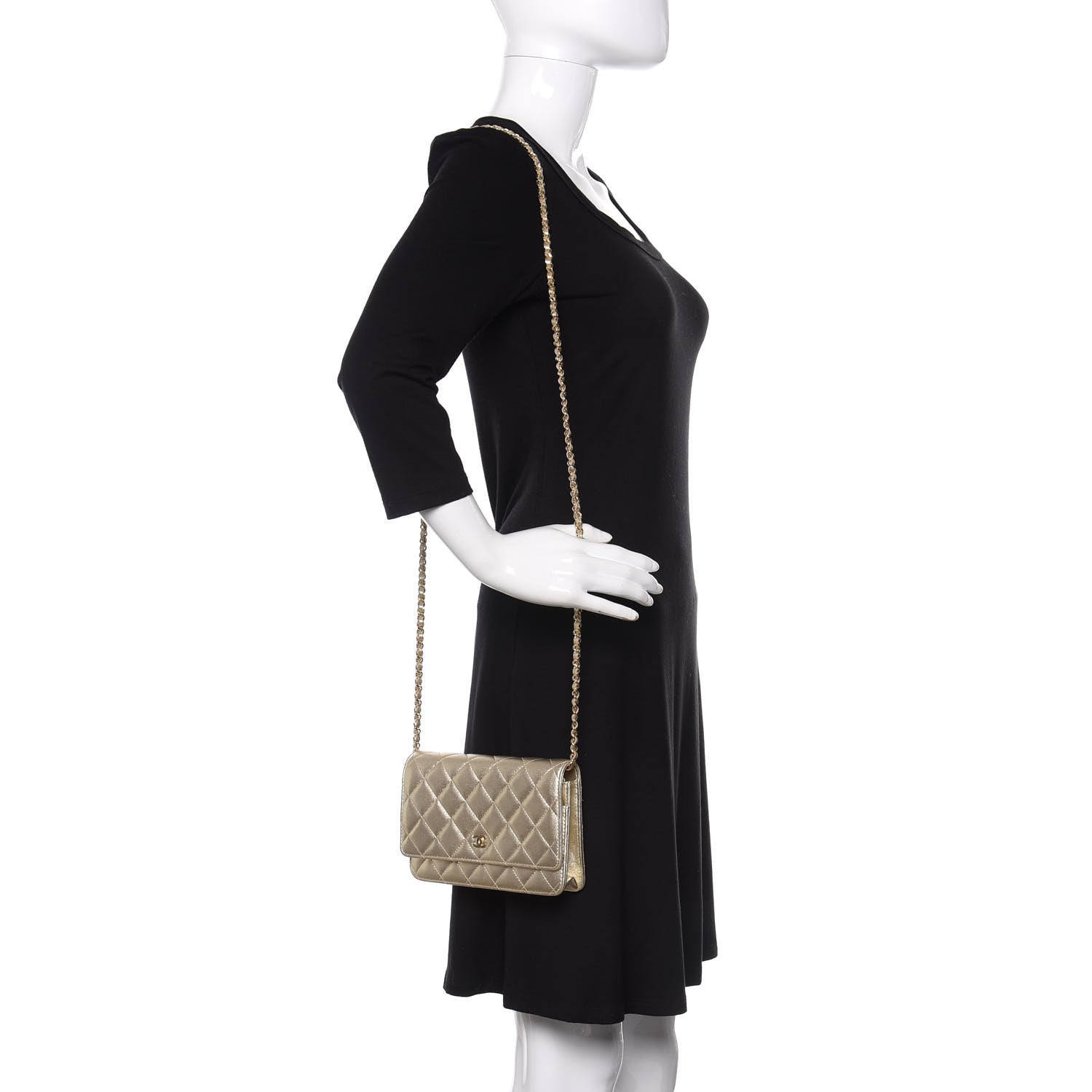 Chanel Metallic Lambskin Quilted Wallet On Chain WOC Gold 2 of 12