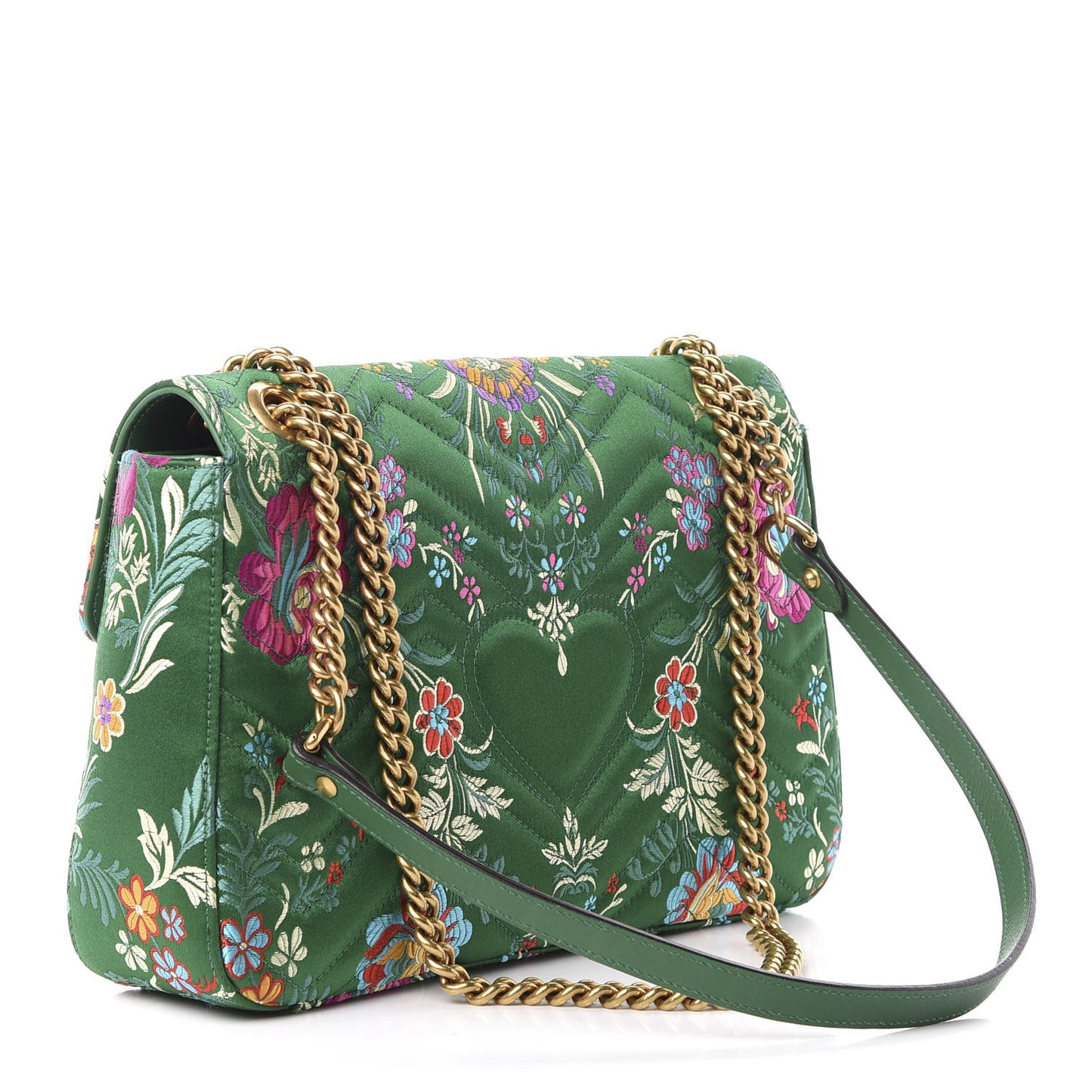 Jacquard Matelasse Floral Medium GG Marmont Shoulder Bag Green