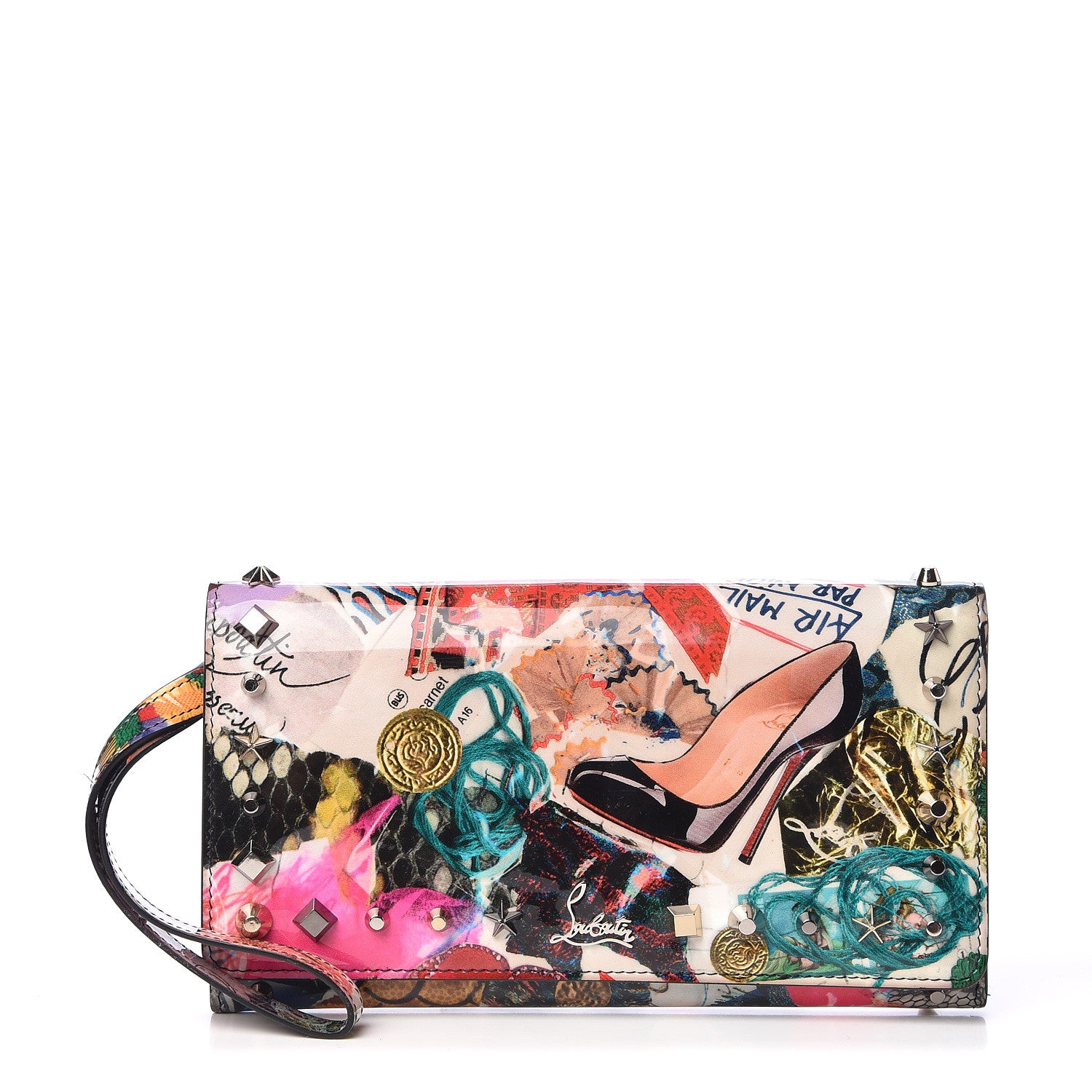 Christian Louboutin Patent Printed Collage Flap Wallet Multicolor 1 of 6