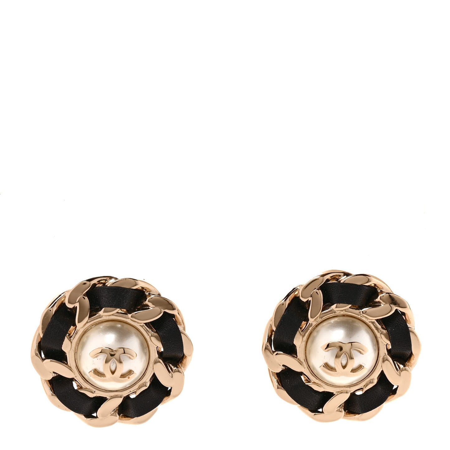 Pearl Lambskin Chain Around CC Earrings Gold
