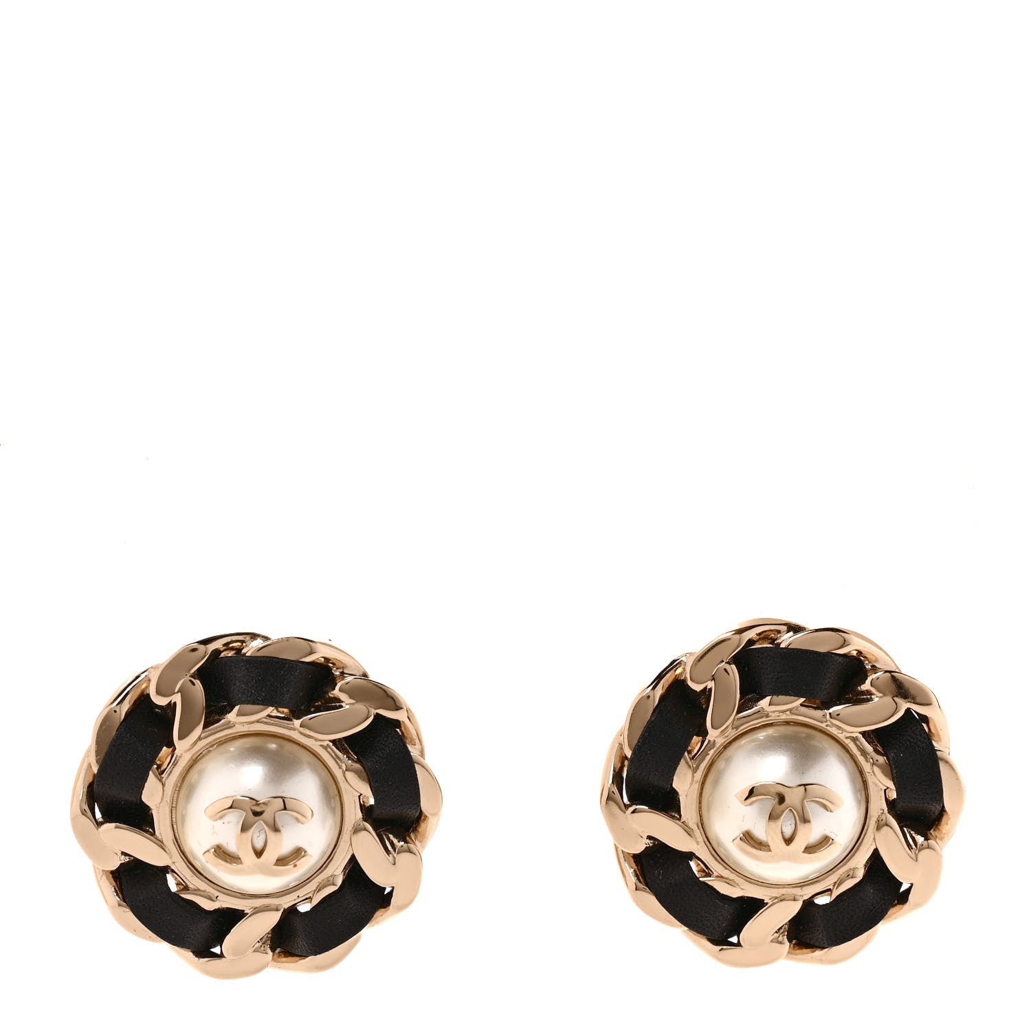 Chanel Pearl Lambskin Chain Around CC Earrings Gold 1 of 5