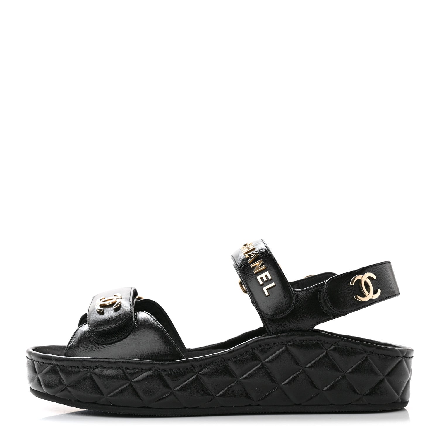 Chanel Shiny Calfskin Logo Platform Sandals 36 Black 1 of 11