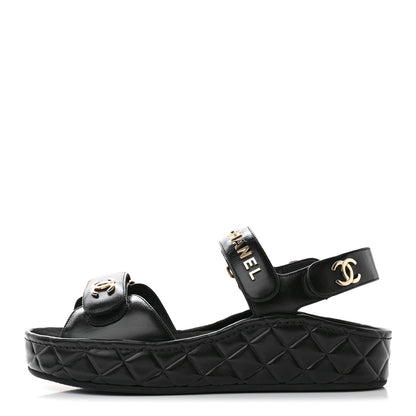 Chanel Shiny Calfskin Logo Platform Sandals 36 Black 1 of 11