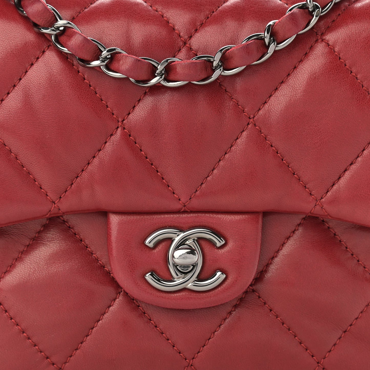 Lambskin Quilted Mini Chanel 3 Flap Red