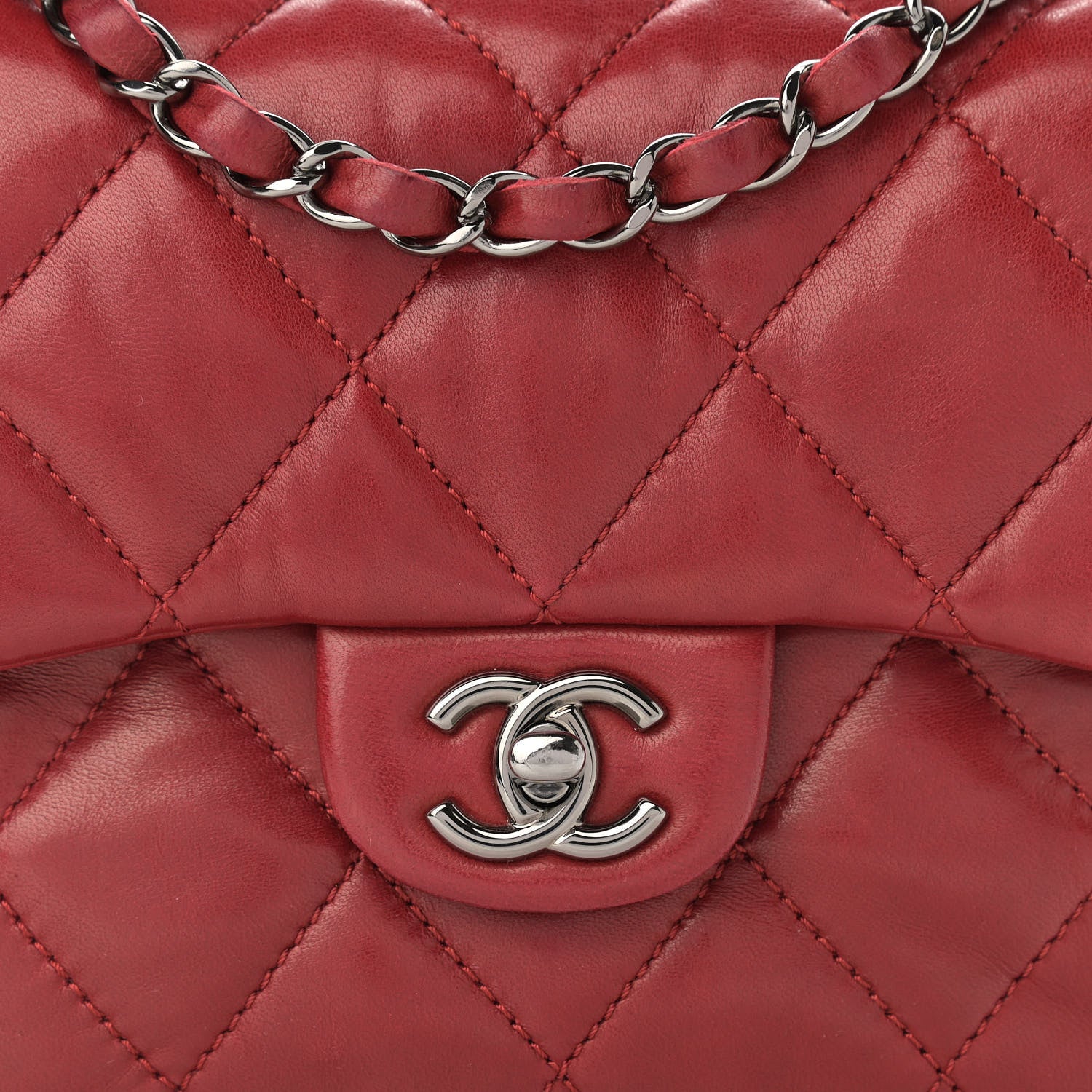 Chanel Lambskin Quilted Mini Chanel 3 Flap Red 8 of 10