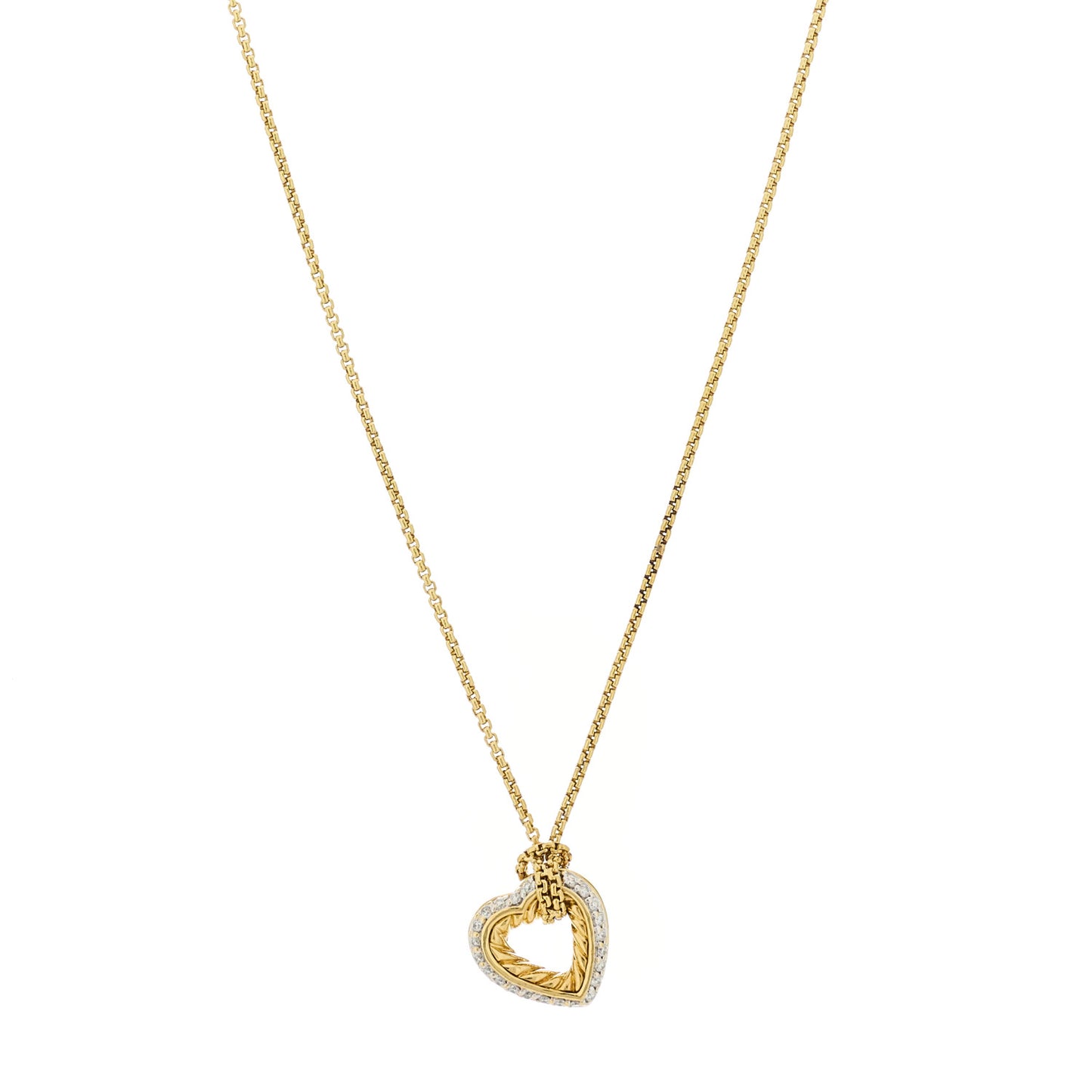 18K Yellow Gold Diamond Open Heart Cable Pendant Necklace