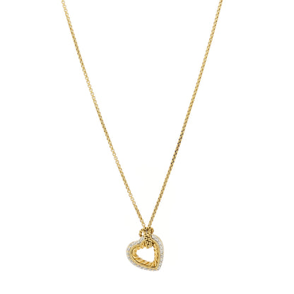 David Yurman 18K Yellow Gold Diamond Open Heart Cable Pendant Necklace 1 of 6