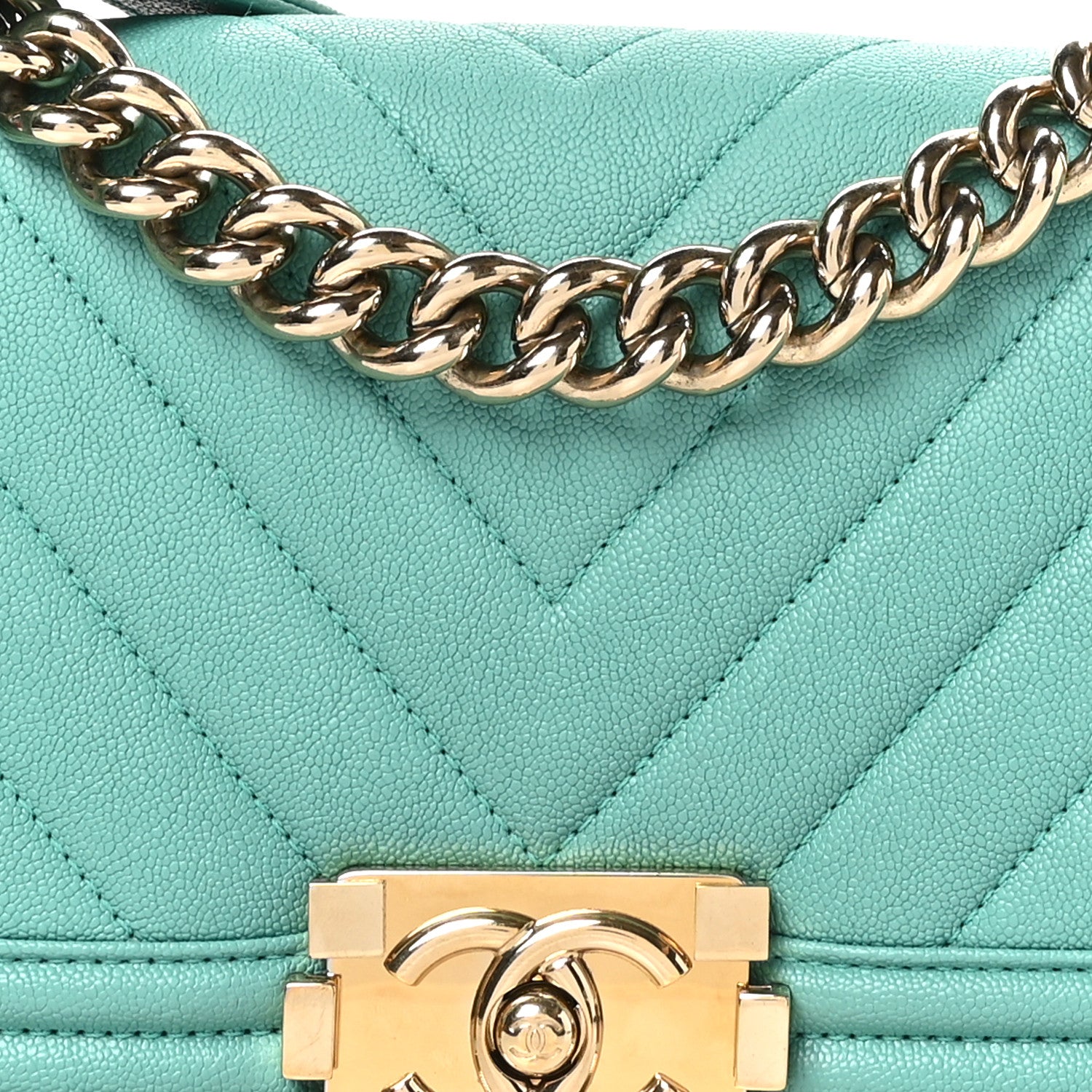 Chanel Caviar Chevron Quilted Small Boy Flap Green 8 of 10