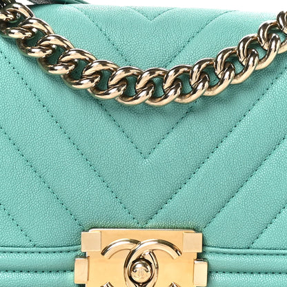 Chanel Caviar Chevron Quilted Small Boy Flap Green 8 of 10
