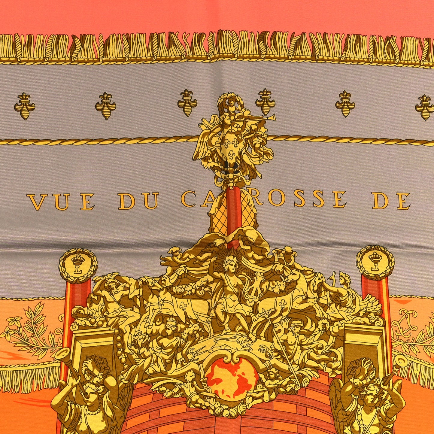 Silk Vue Du Carosse De La Galere La Reale Scarf 90 Saumon Etoupe Orange