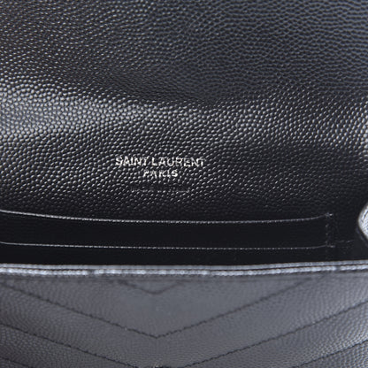 Saint Laurent Grain De Poudre Matelasse Chevron Small Monogram Envelope Wallet Black 6 of 8