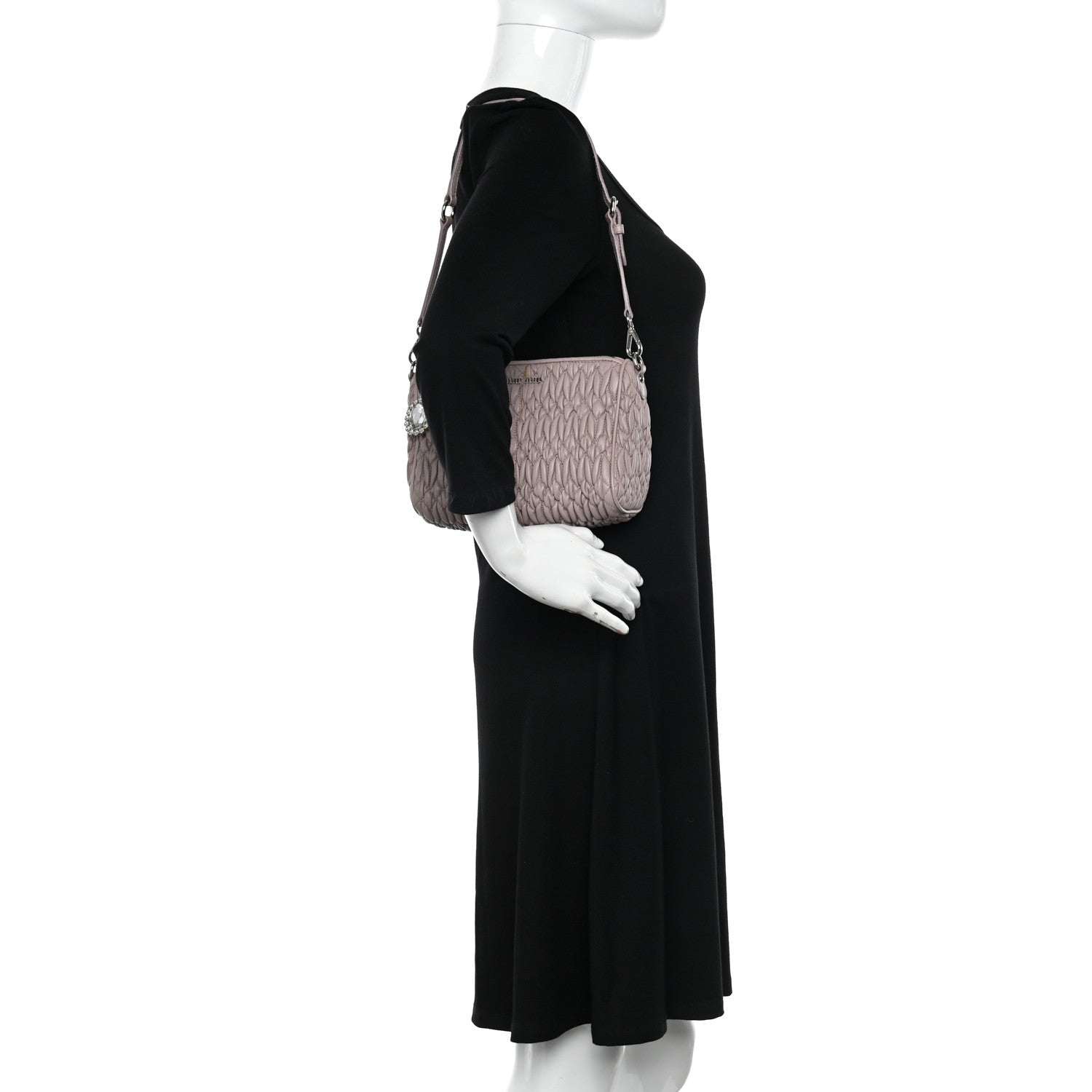 Miu Miu Nappa Matelasse Crystal Crossbody Clutch Cammeo 2 of 13