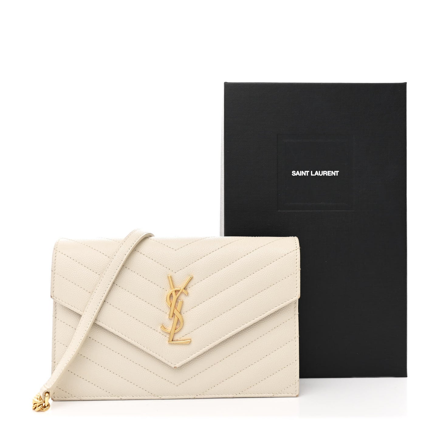 Grain De Poudre Matelasse Chevron Monogram Envelope Chain Wallet Crema Soft