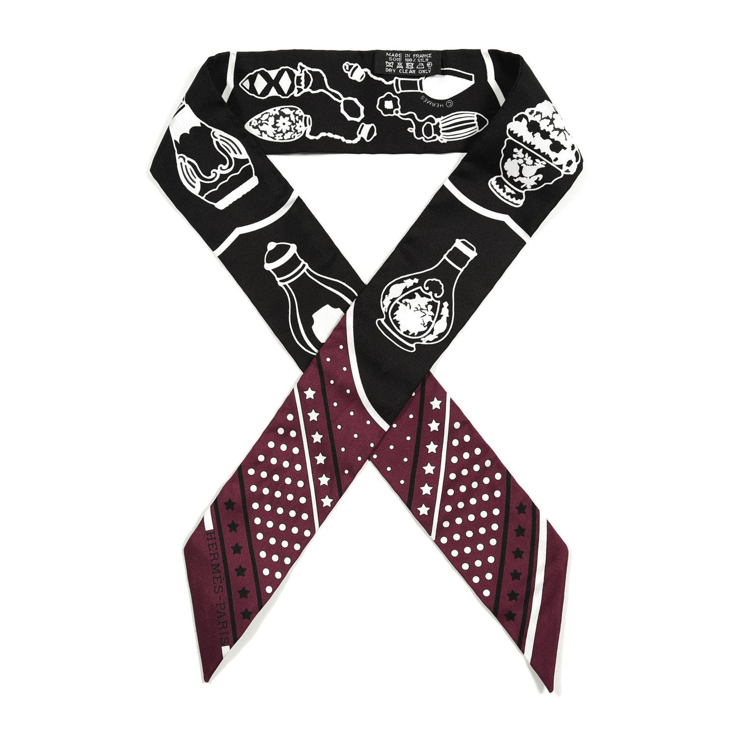 Silk Les Flacons Bandana Twilly Prune Black White