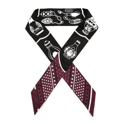 Hermes Silk Les Flacons Bandana Twilly Prune Black White 1 of 3