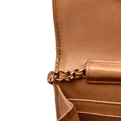 Chanel Calfskin Stitched Square Quilted Wallet On Chain WOC Beige 12 of 17