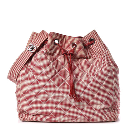 Chanel Toile Gingham Quilted Drawstring Bag Red 1 of 16