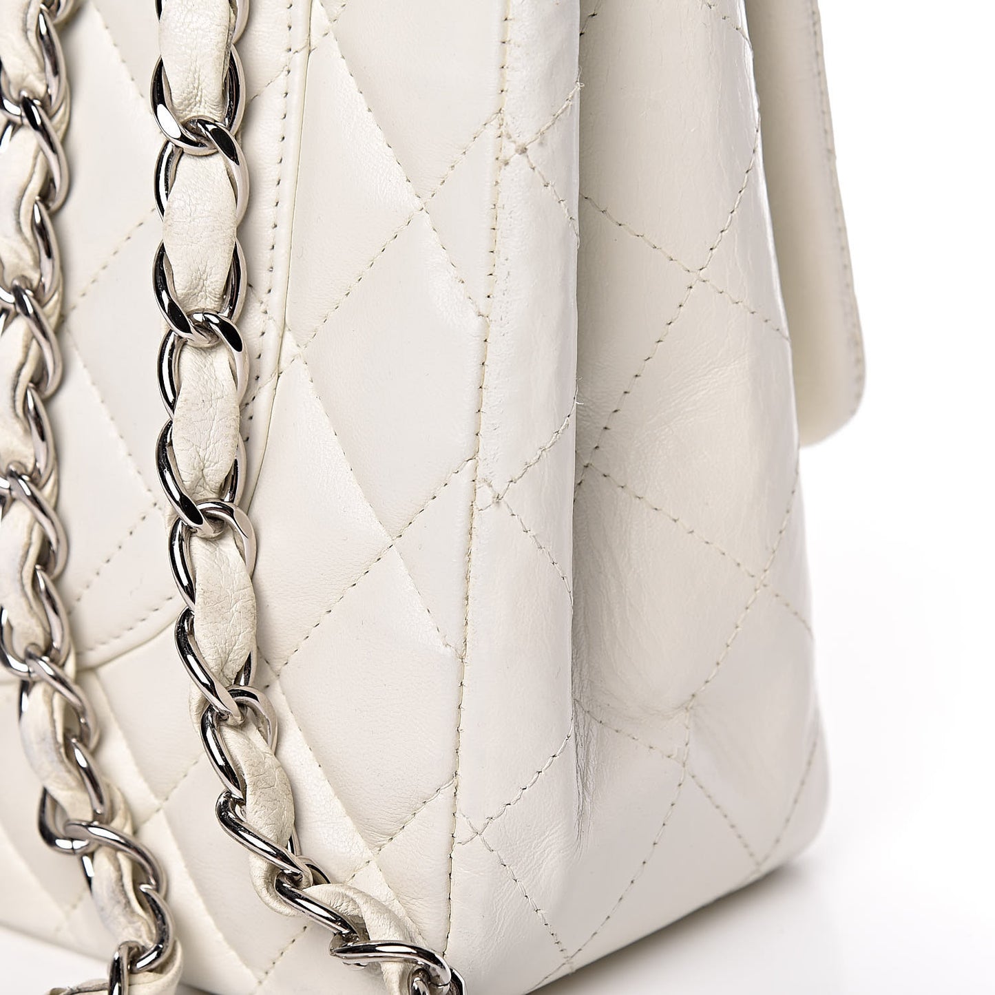 Lambskin Quilted Jumbo Single Flap White