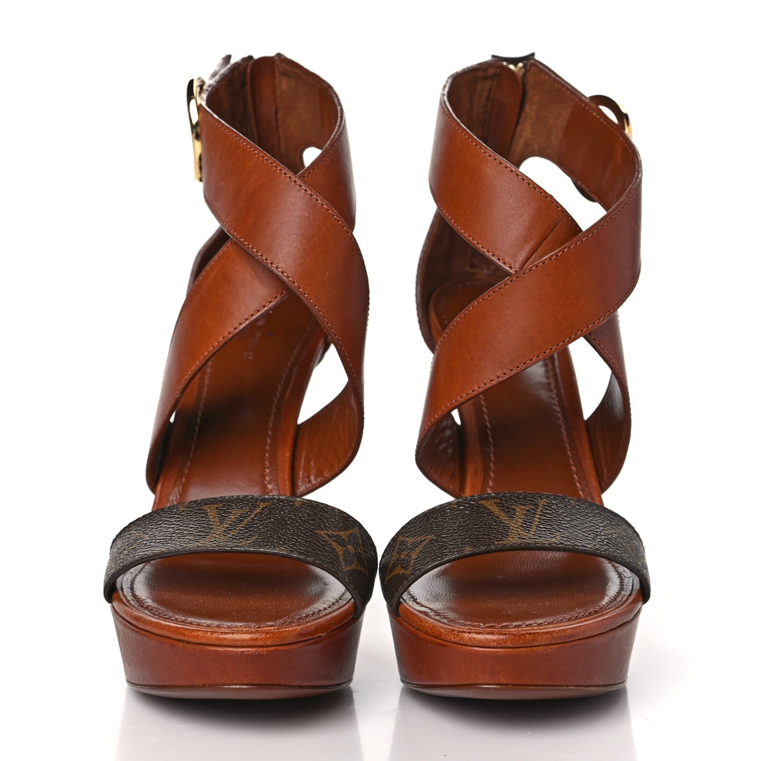 Louis Vuitton Calfskin Monogram Horizon Platform Sandals 39 Cognac Brown 2 of 8