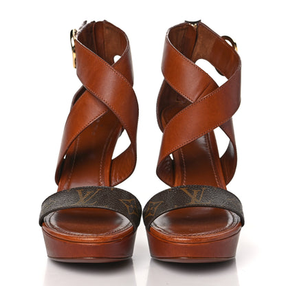 Louis Vuitton Calfskin Monogram Horizon Platform Sandals 39 Cognac Brown 2 of 8
