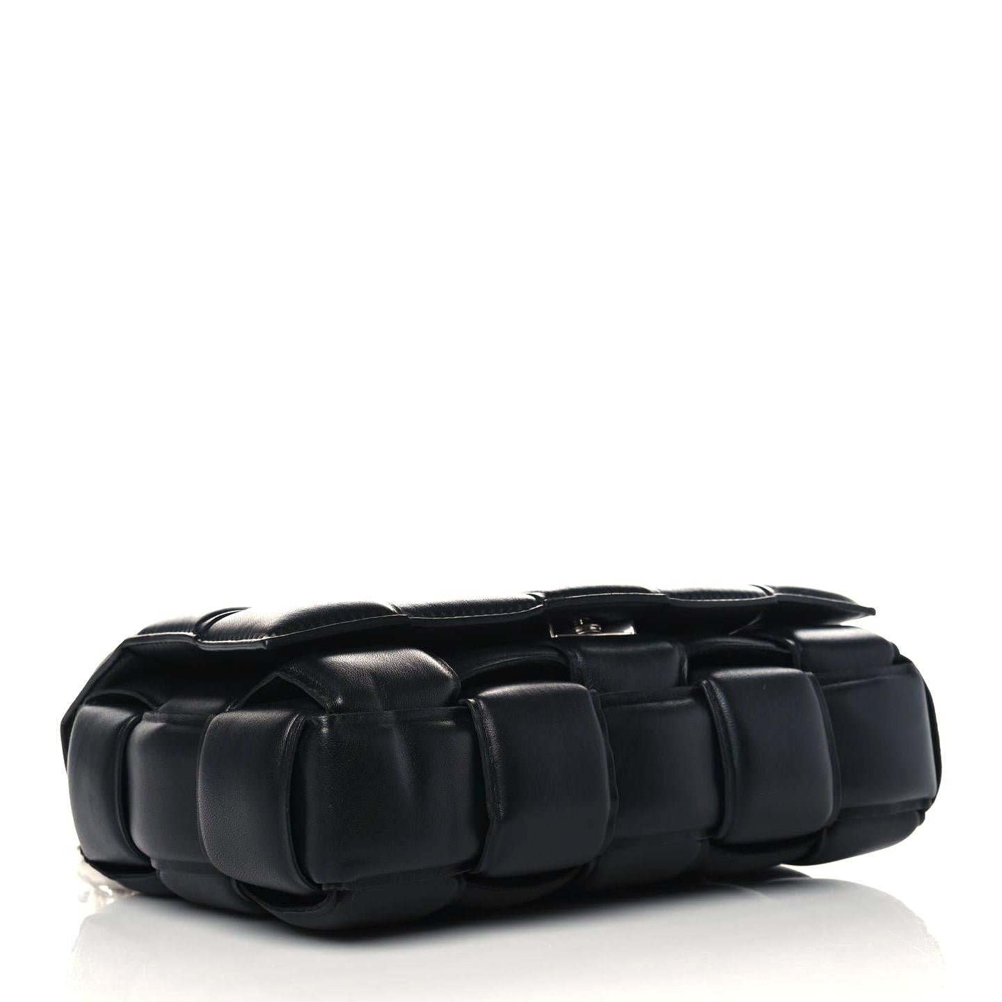 Lambskin Maxi Intrecciato Padded Chain Cassette Crossbody Bag Black