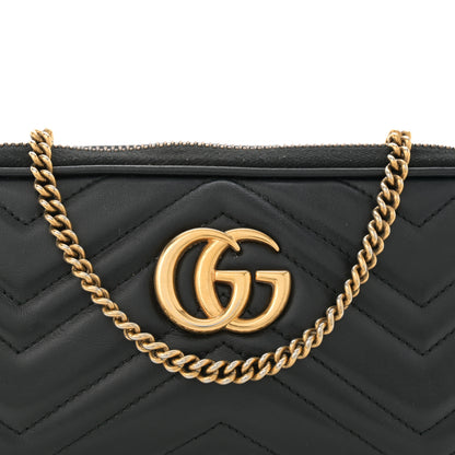 Gucci Calfskin Matelasse Mini GG Marmont Chain Crossbody Bag Black 8 of 12