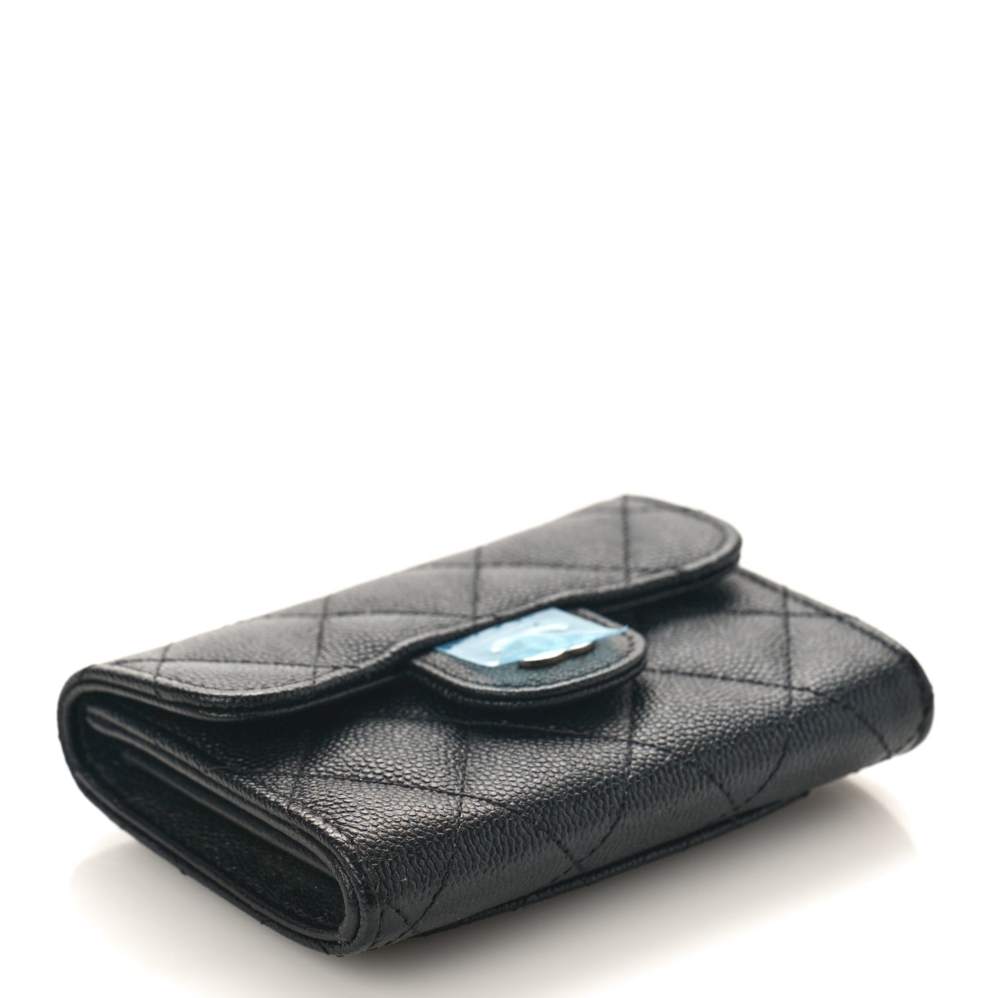 Caviar Quilted Flap Card Holder Wallet Black