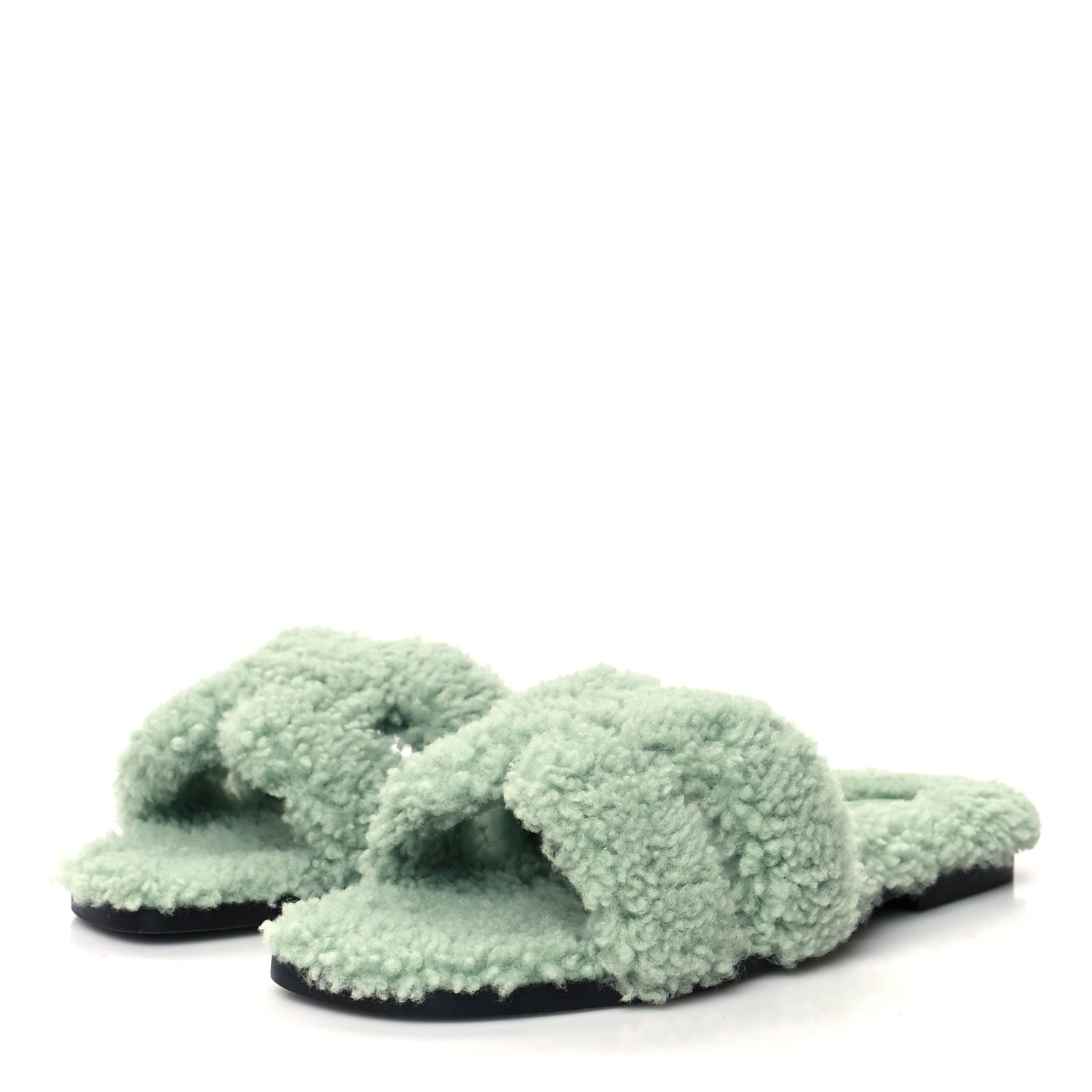 Hermes Woolskin Oran Sandals 38 Vert D'Eau 3 of 8