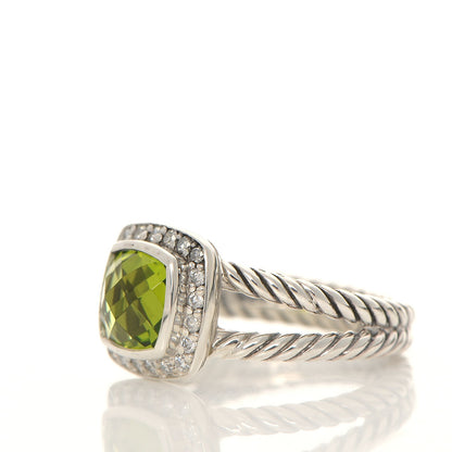 David Yurman Sterling Silver Diamond Peridot 7mm Petite Albion Ring 55 7.25 3 of 5