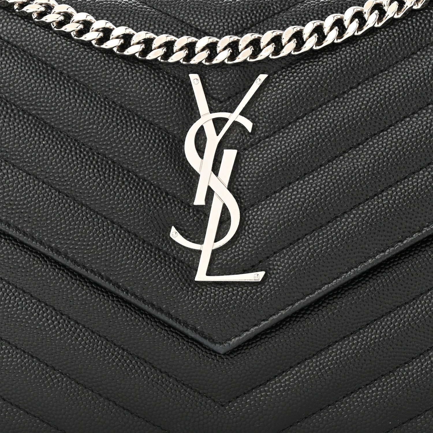 Saint Laurent Grain De Poudre Matelasse Chevron Monogram Chain Wallet Black 9 of 13