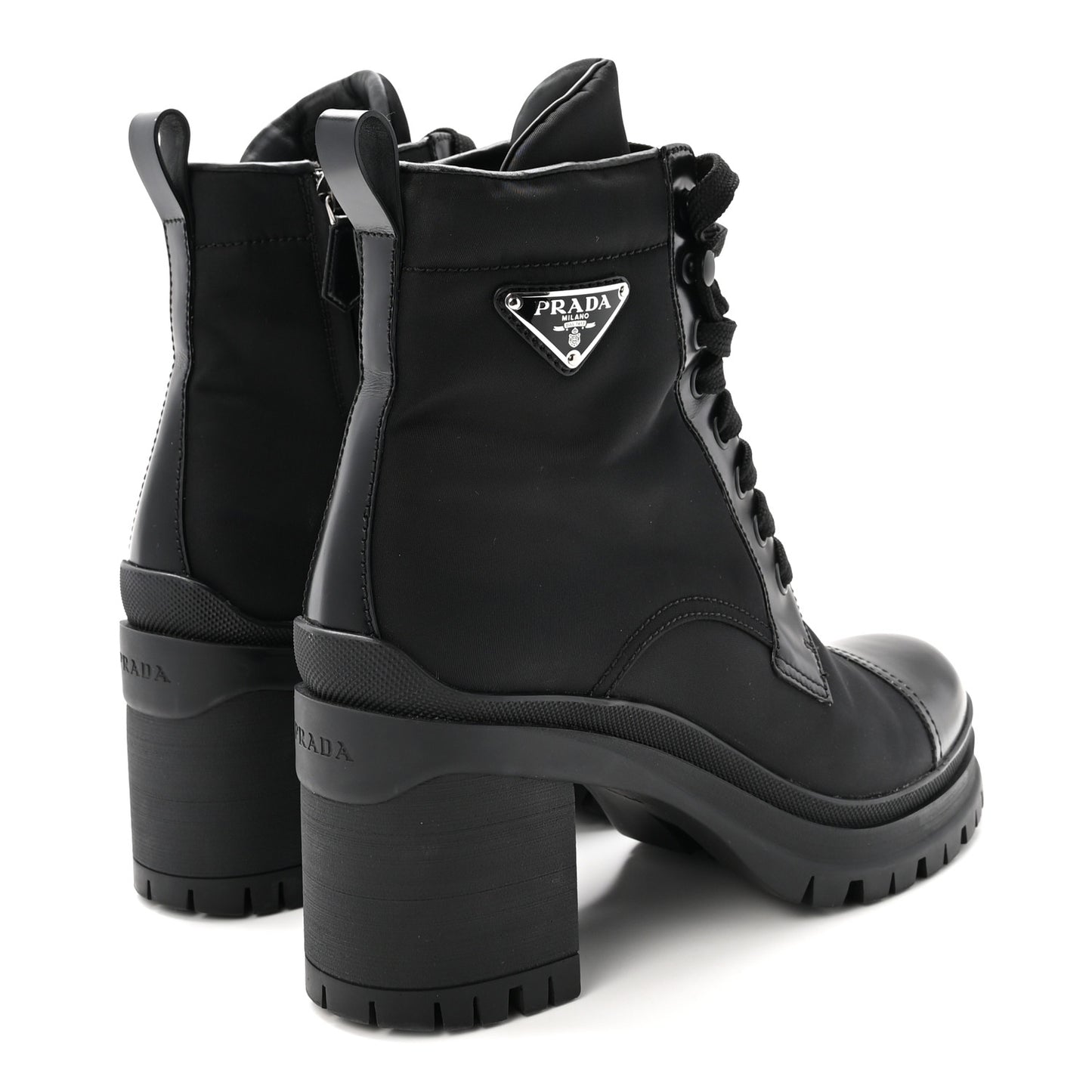 Spazzolato Re-Nylon Metal Triangle Logo Lace Up 55mm Ankle Boots 38.5 Black